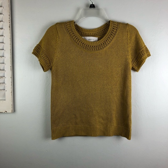 Anthropologie Sweaters - Anthropologie Short Sleeve Mustard Brown Sweater